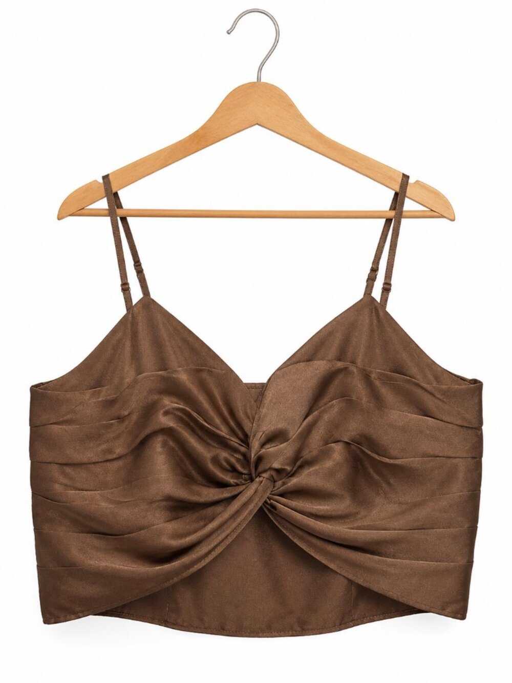 2X Brown Satin Ruched Twist Front Camisole Crop Top